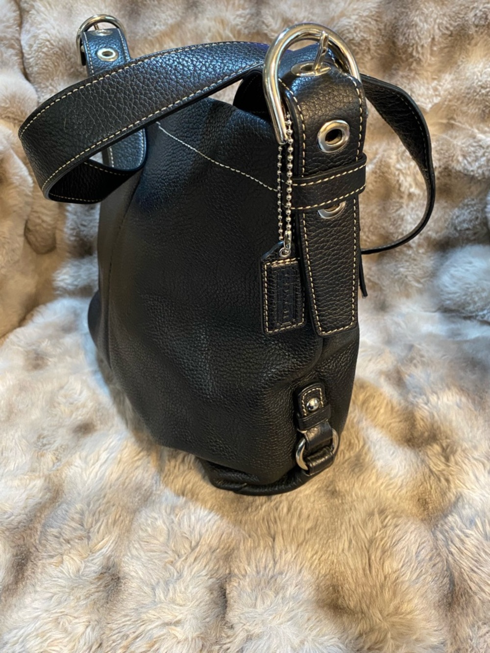 Coach Black Pebbled Leather Shoulder Bag with Silver Hardware - Picture 3 of 11
